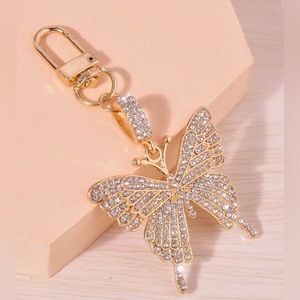 NEW Bling Gold Butterfly Keychain Bag Charm